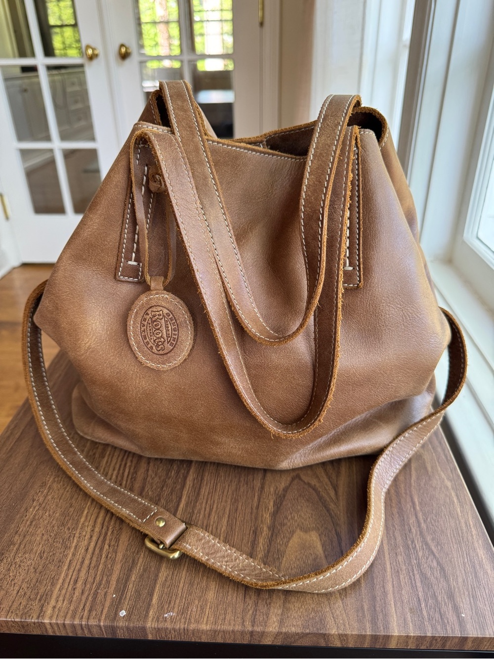 Roots Tan Pebble Leather Tote with Detachable Strap